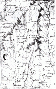 Pe cea mai veche hartă sunt menţionate satele Oburschy (Obârşia), Redinest (Rădineşti), Seikoi (Zeicoi), Piskoi (Piscoi)