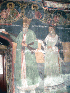 Boierul Corniță Brăiloiu și soția sa Zmaranda, pe o frescă din Biserica Păișani